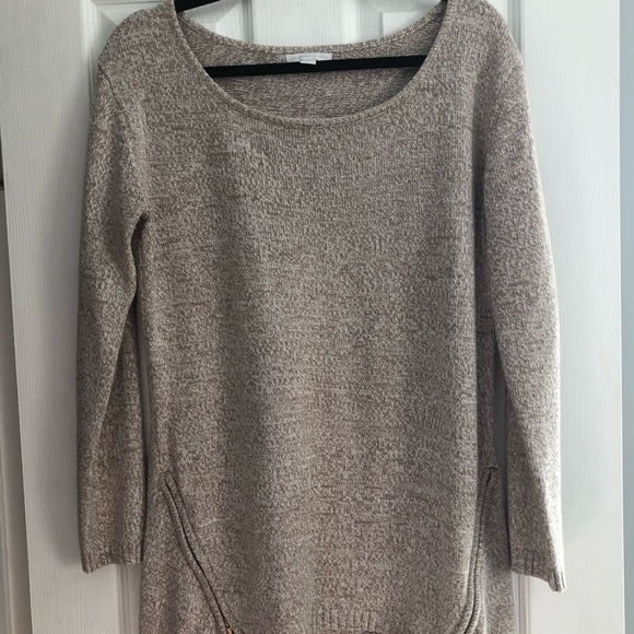 Beige Oversized Long Sweater Pullover Zippers - Picture 2 of 8